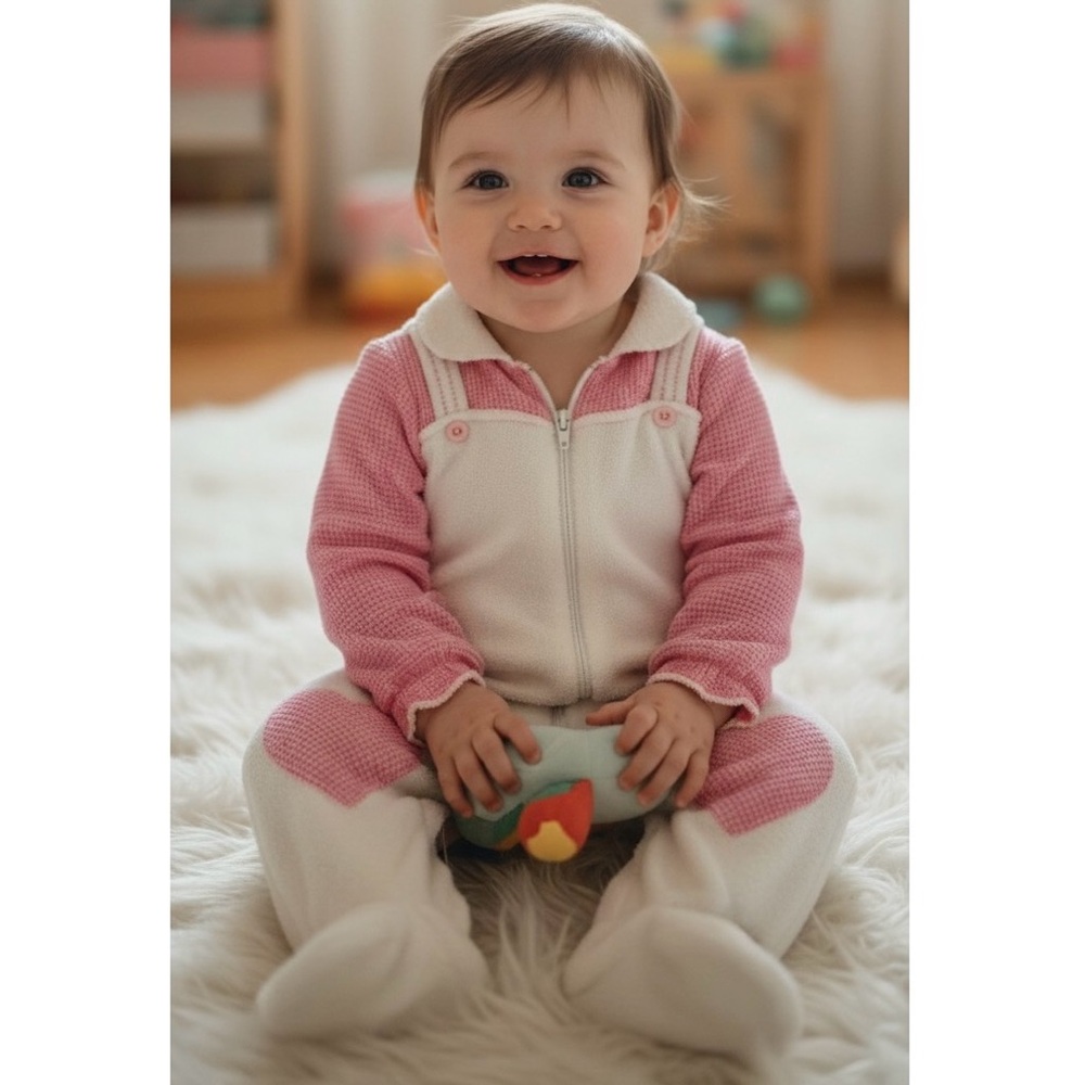 Tiny Tots Knitting Vintage 1982 Zip Up Long Sleeve Onesie Jumper Baby Size 6-12m